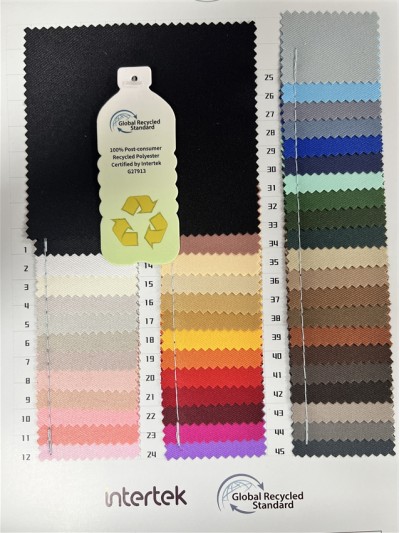 GZ-TY  再生華達呢復合  GRS    RPET面料  100%P  幅寬：147CM   工藝：100%Recycled 45度照